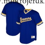 Mænd Milwaukee Brewers MLB Trøjer Mitchell & Ness Royal Cooperstown Collection Mesh Wordmark V-Neck