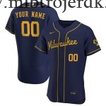 Mænd Baseball MLB Milwaukee Brewers  Navy Alternate Official Custom Trøjer